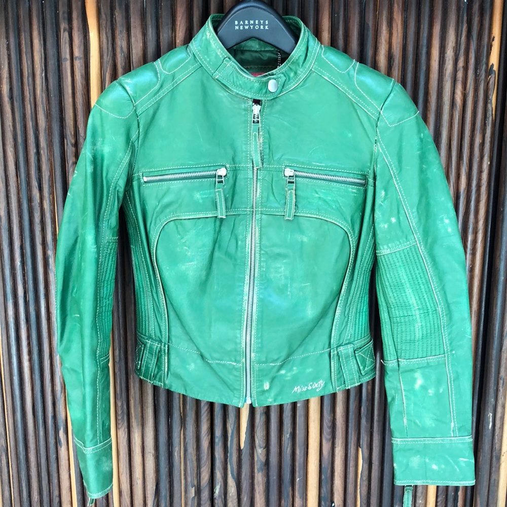 Miss Sixty Green Leather Moto Jacket